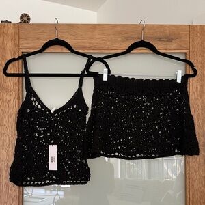 Black Frankie’s Bikinis Crochet Top and Skirt Set